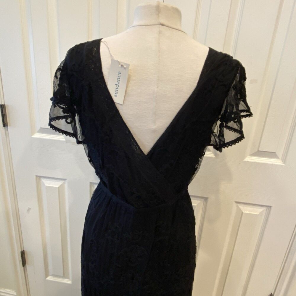 NWT $298 Sundance Mayfield Black Embroidered Tule Sheer Maxi Dress Sz M - Picture 3 of 6